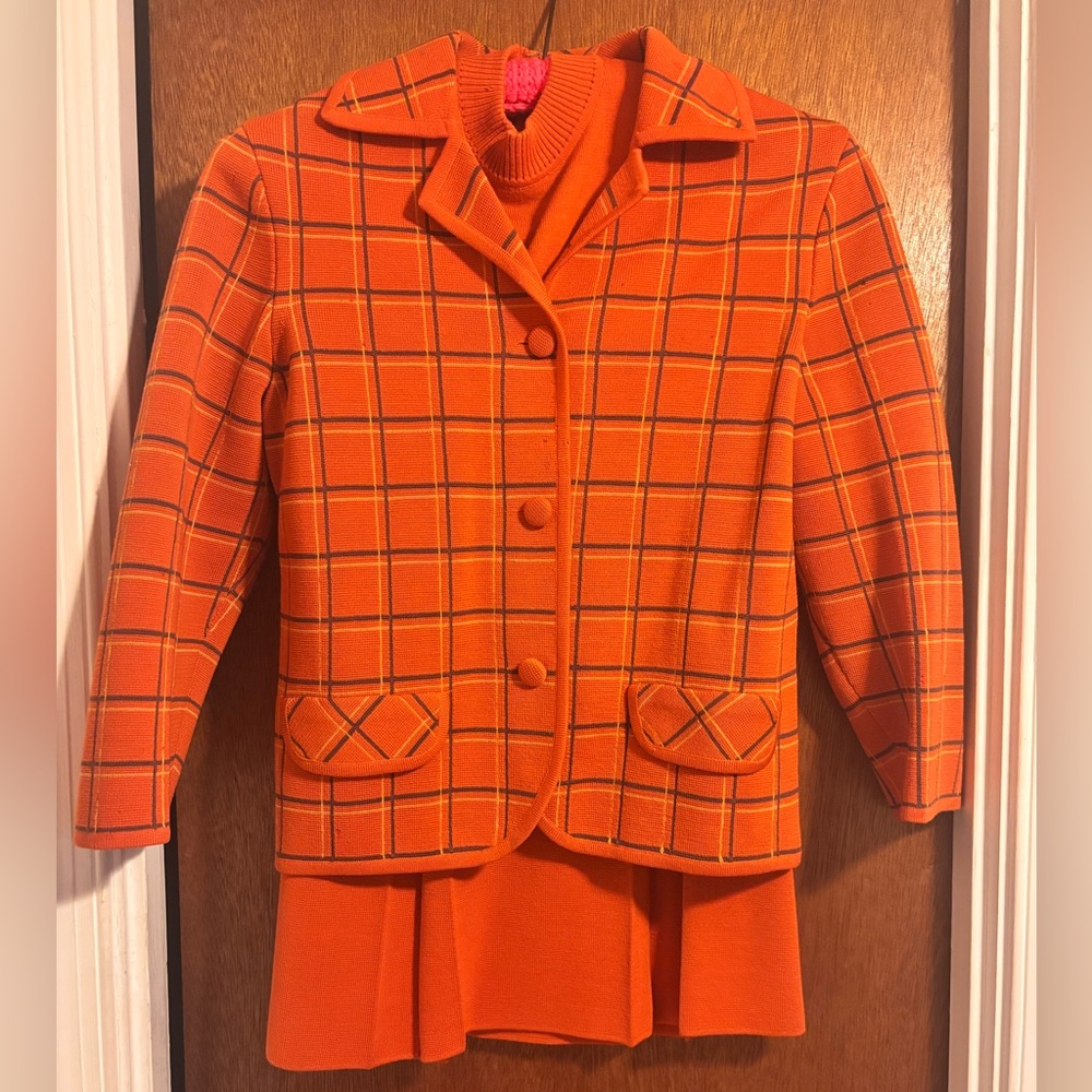 Vintage Orange Plaid Blazer and Dress Set